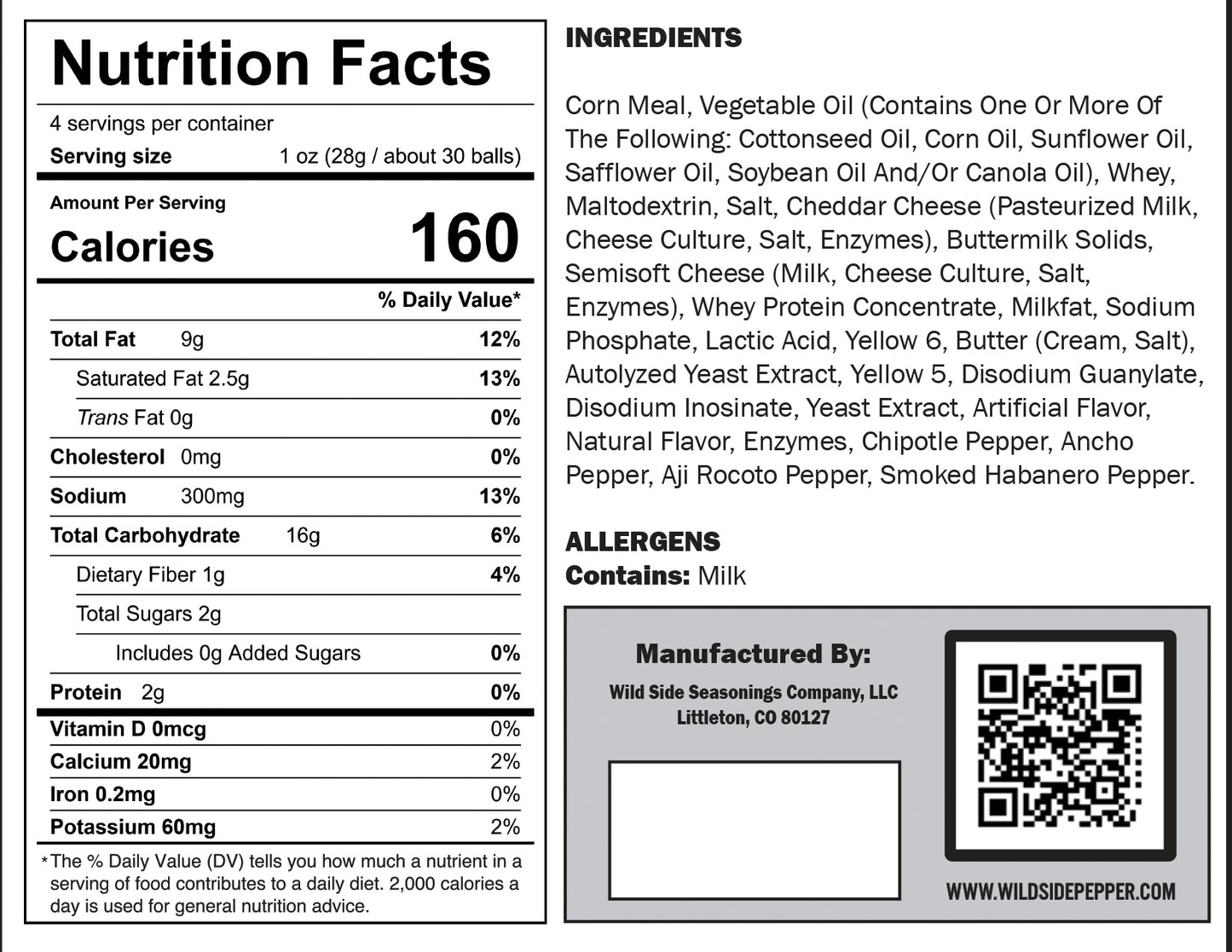 Scorcheeze Up In Smoke - Smokey Cheese Puffs - Medium Heat - Smokey Cheese Balls - Nutrition Facts Label