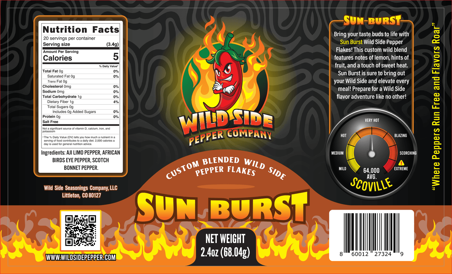 Sun Burst - Features notes of lemon, hints of fruit and a touch of sweet heat - Wild Side Pepper Company