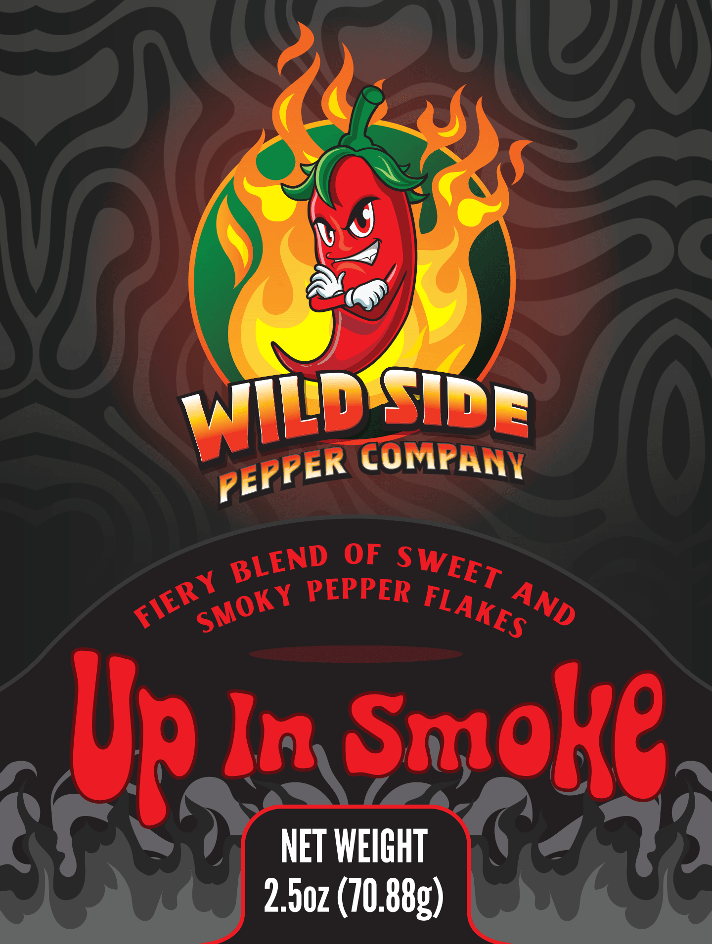 Dive into the wildly bold smoky flavor of Up In Smoke - Wild Side Pepper Flakes!
This fiery SALT FREE blend of SWEET and SMOKY peppers delivers just the right amount of heat, turning any dish into a wild smoky party.