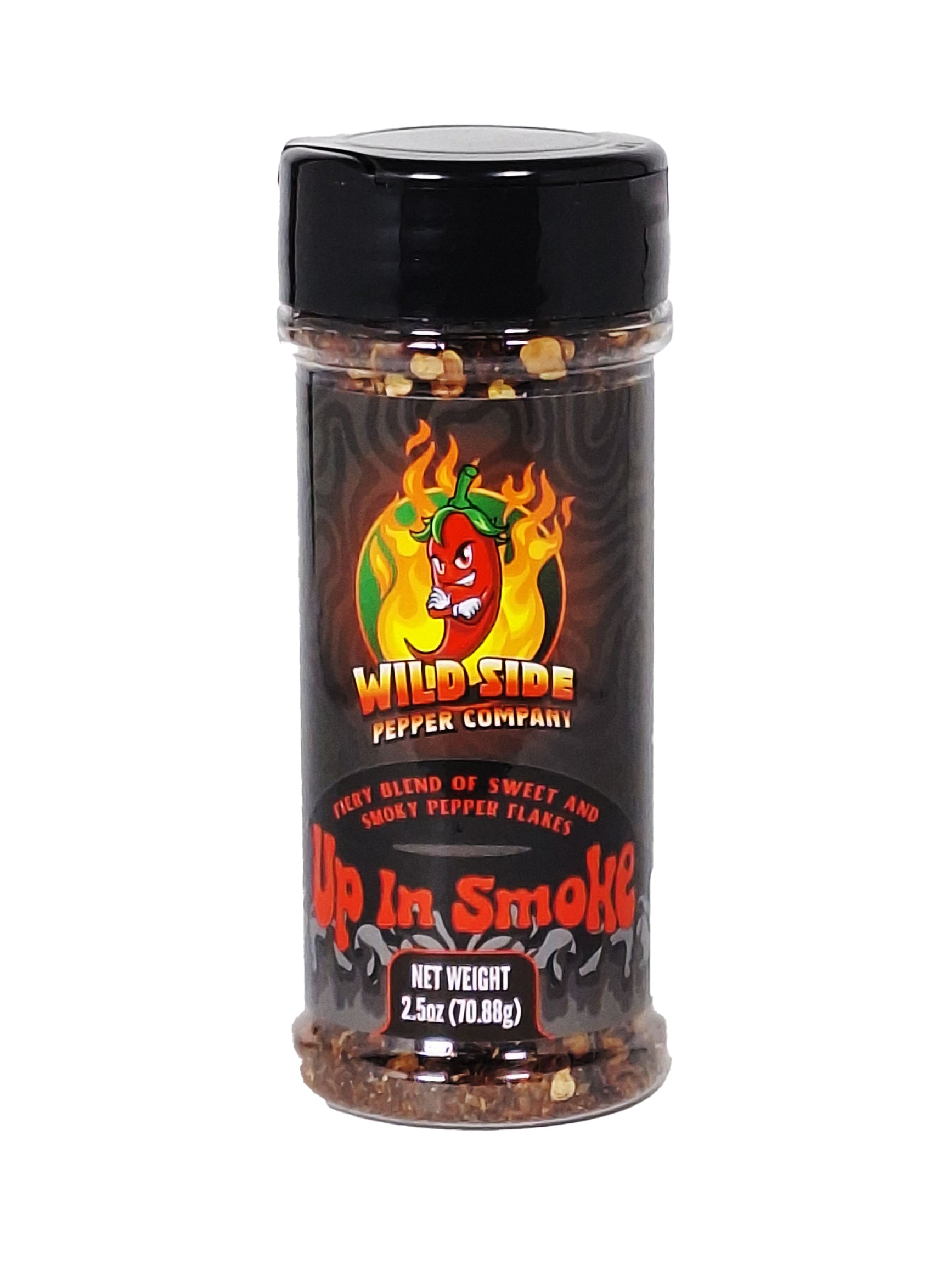 Dive into the wildly bold smoky flavor of Up In Smoke - Wild Side Pepper Flakes!
This fiery blend of sweet and smoky peppers delivers just the right amount of heat, turning any dish into a wild smoky party. Wild Side Pepper Company