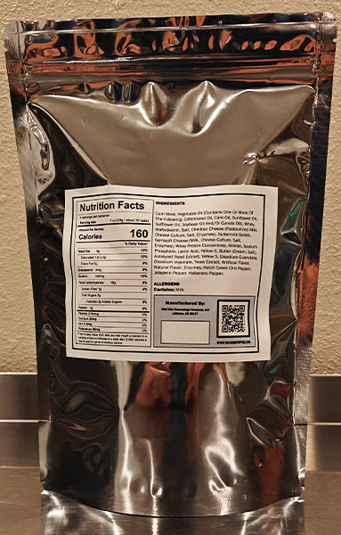 Scorcheeze - Cheese Puffs - Medium Heat - Cheese Balls - Nutrition Facts Label