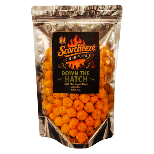 Scorcheeze Down The Hatch Hatch chile cheese puffs with medium heat