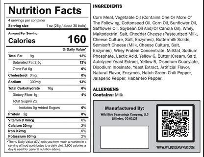 Scorcheeze Cheese Puffs Medium Heat Cheese Balls Nutrition Facts Label