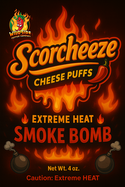close up Scorcheeze Smoke Bomb bold cheesy extreme heat puff snack